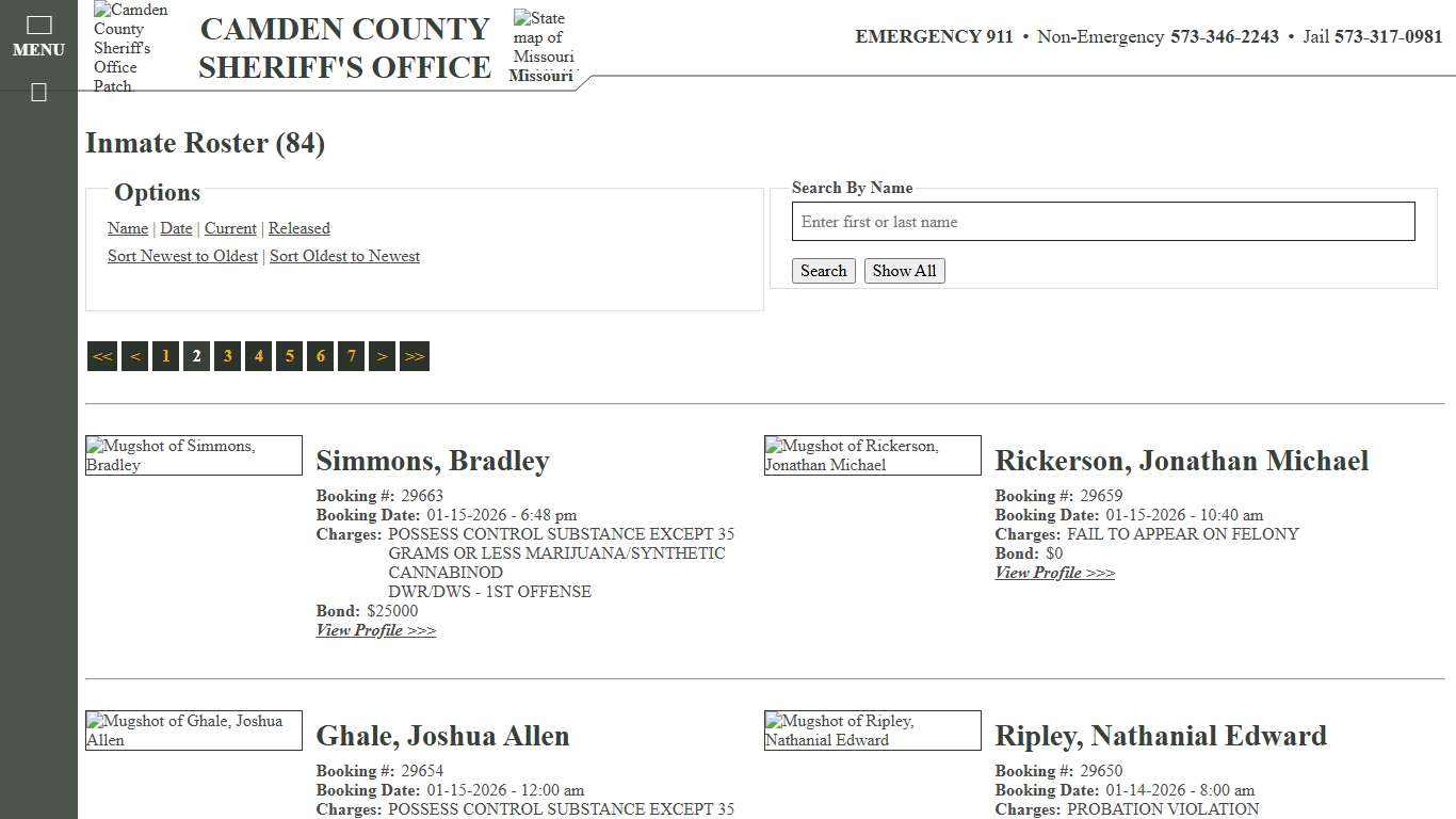 Inmate Roster - Page 2 Current Inmates Booking Date Descending - Camden County Missouri Sheriff's Office