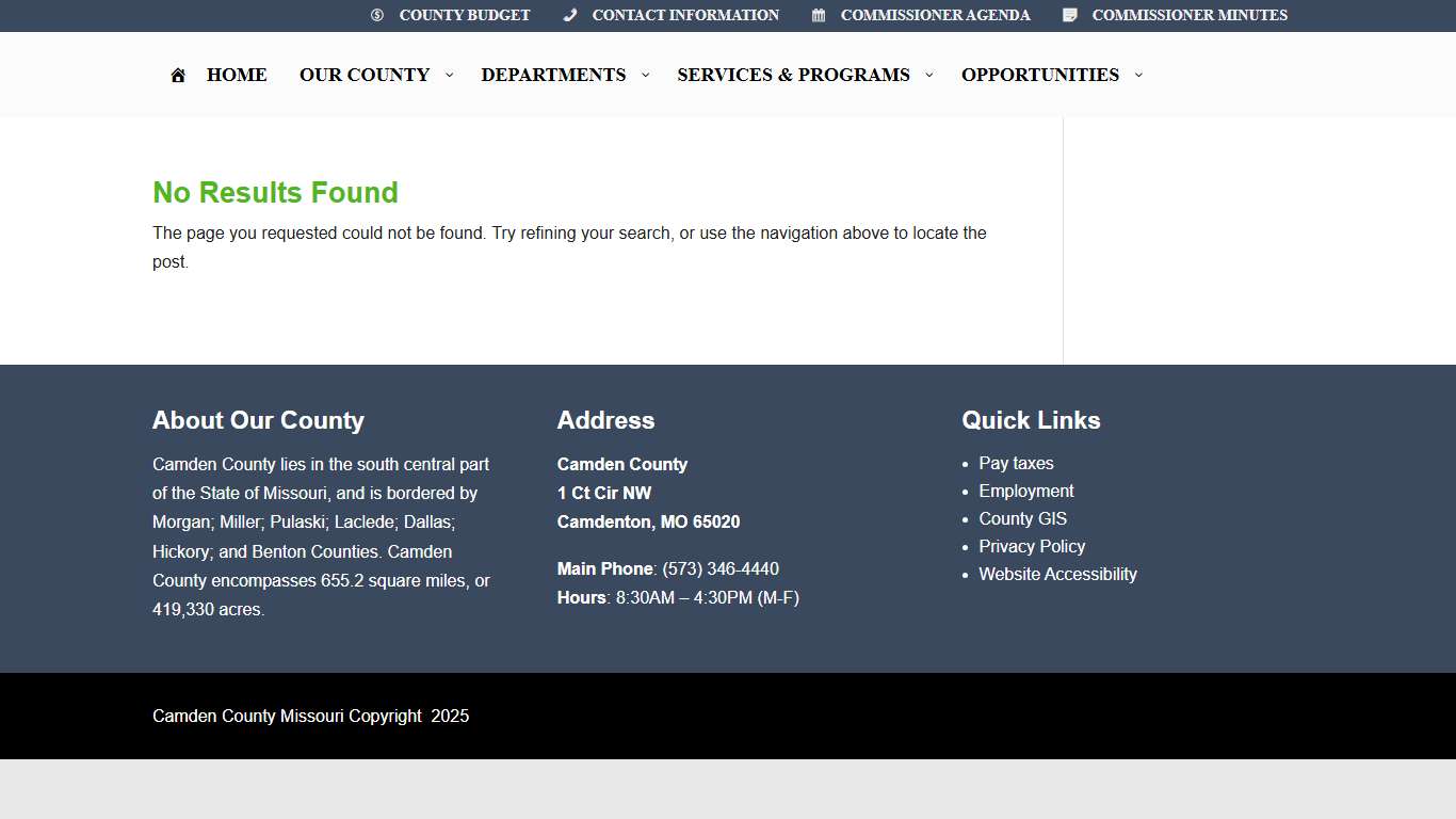 404 Not Found Camden County Missouri